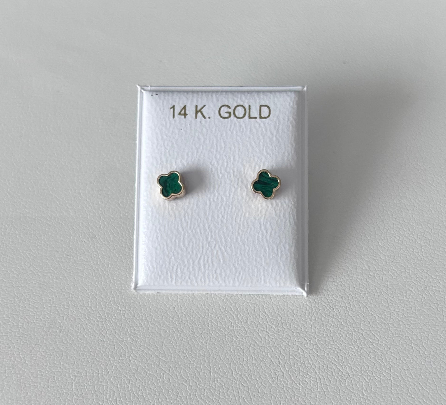 14KT Gold Clover Flower Green Studs