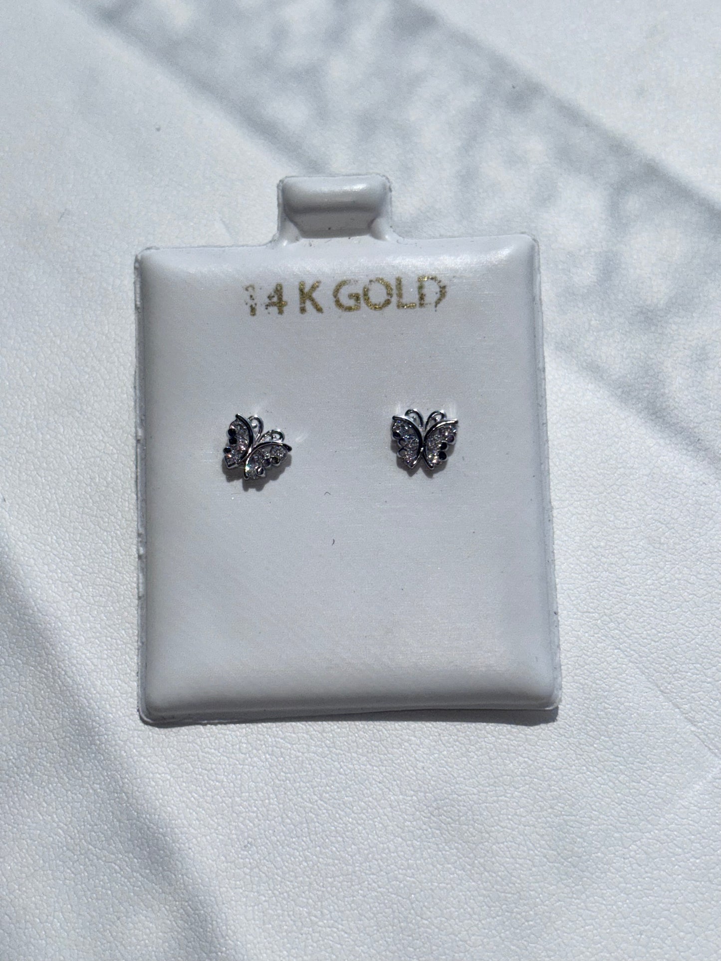 14KT White Gold Butterfly Studs