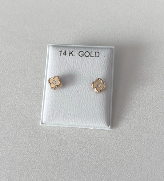 14KT GOLD Clover Flower Zirconia Studs