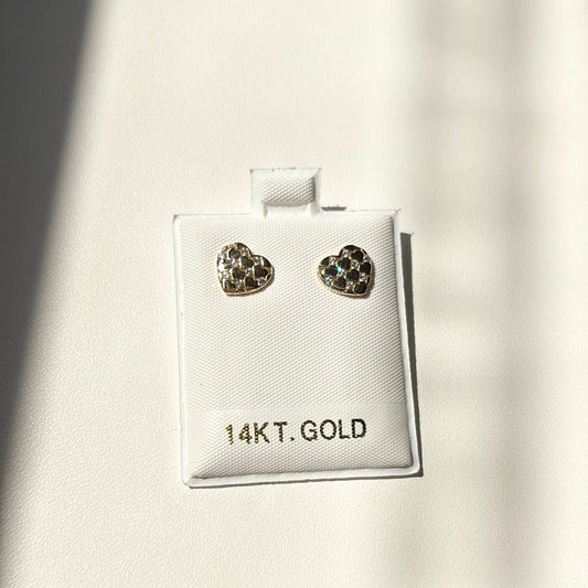 14KT GOLD Heart Zirconia Studs