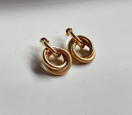 14K Solid Gold Double Interlocked Eternity Circle of Love Hoop Stud