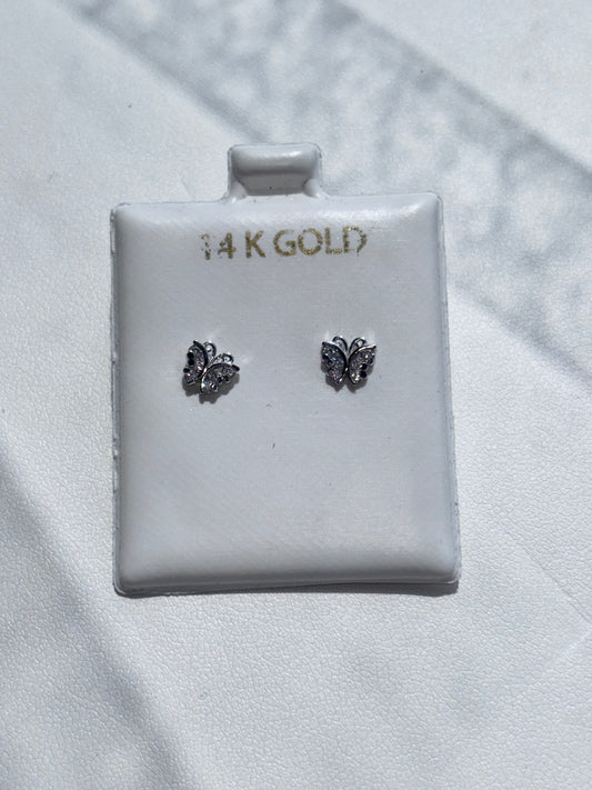 14KT White Gold Butterfly Studs