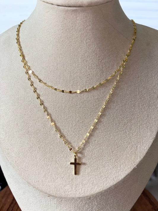 Mirror Double Cross Necklace